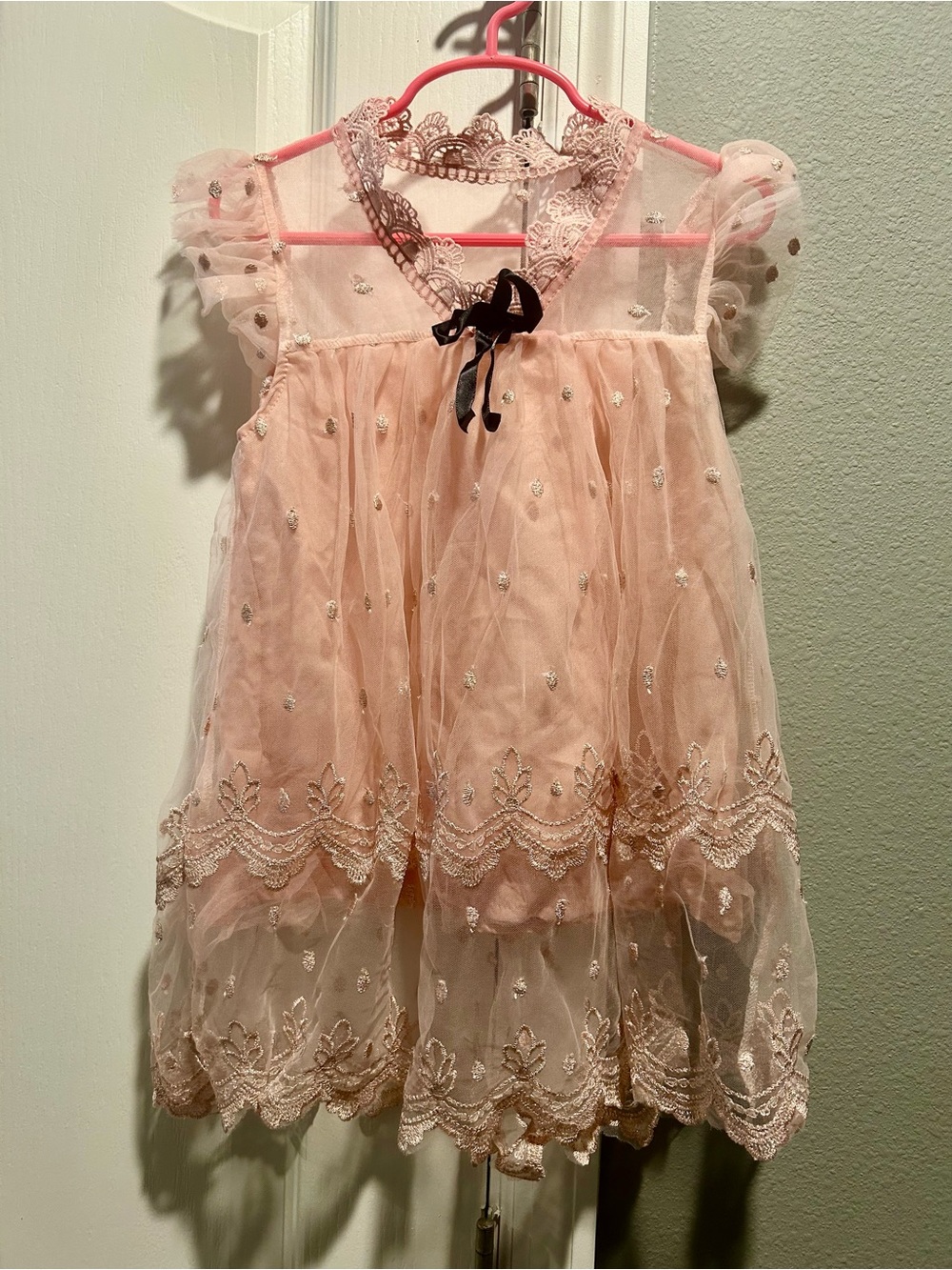 Girls Pink Dress with Black Bow Size 100